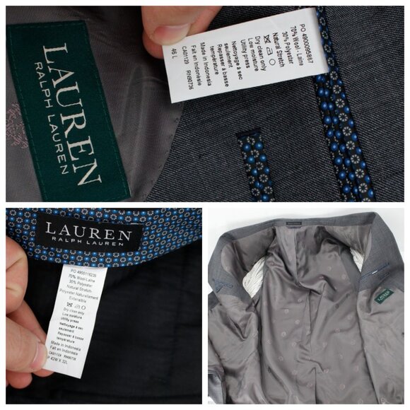 Lauren Ralph Lauren Suit Mens 46L 42x32 Wool Blend Natural Stretch sharkskin - Picture 16 of 16